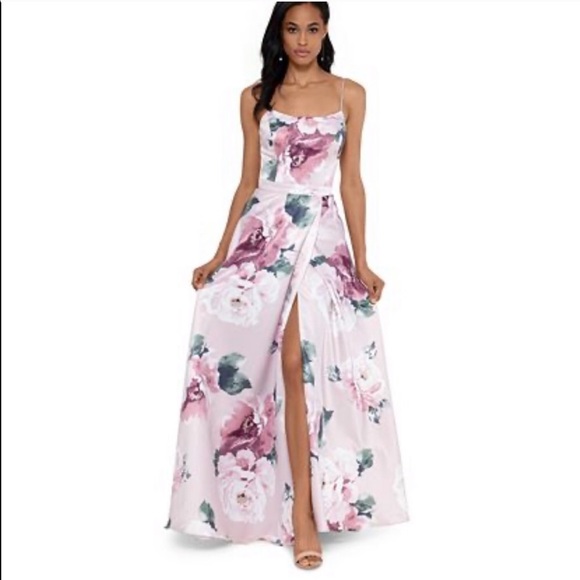 Xscape Floral print satin gown - Picture 3 of 7